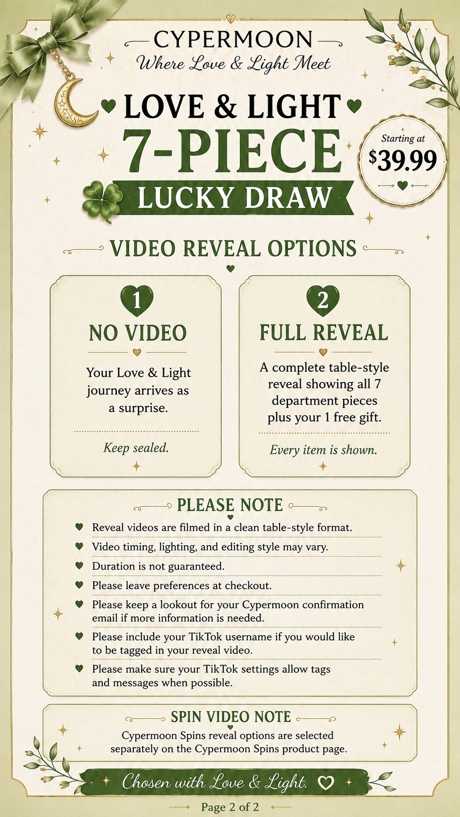 ON SALE - 7pc Lucky Draw - Love & Light Journey - NOT a Scoop